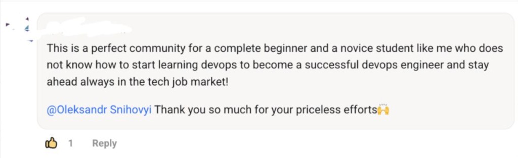 Testimonial: perfect community for beginners learning DevOps